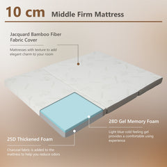 Cooling Gel Memory Foam Folding Mattress with Bamboo Cover and Mesh Border Fabric-L