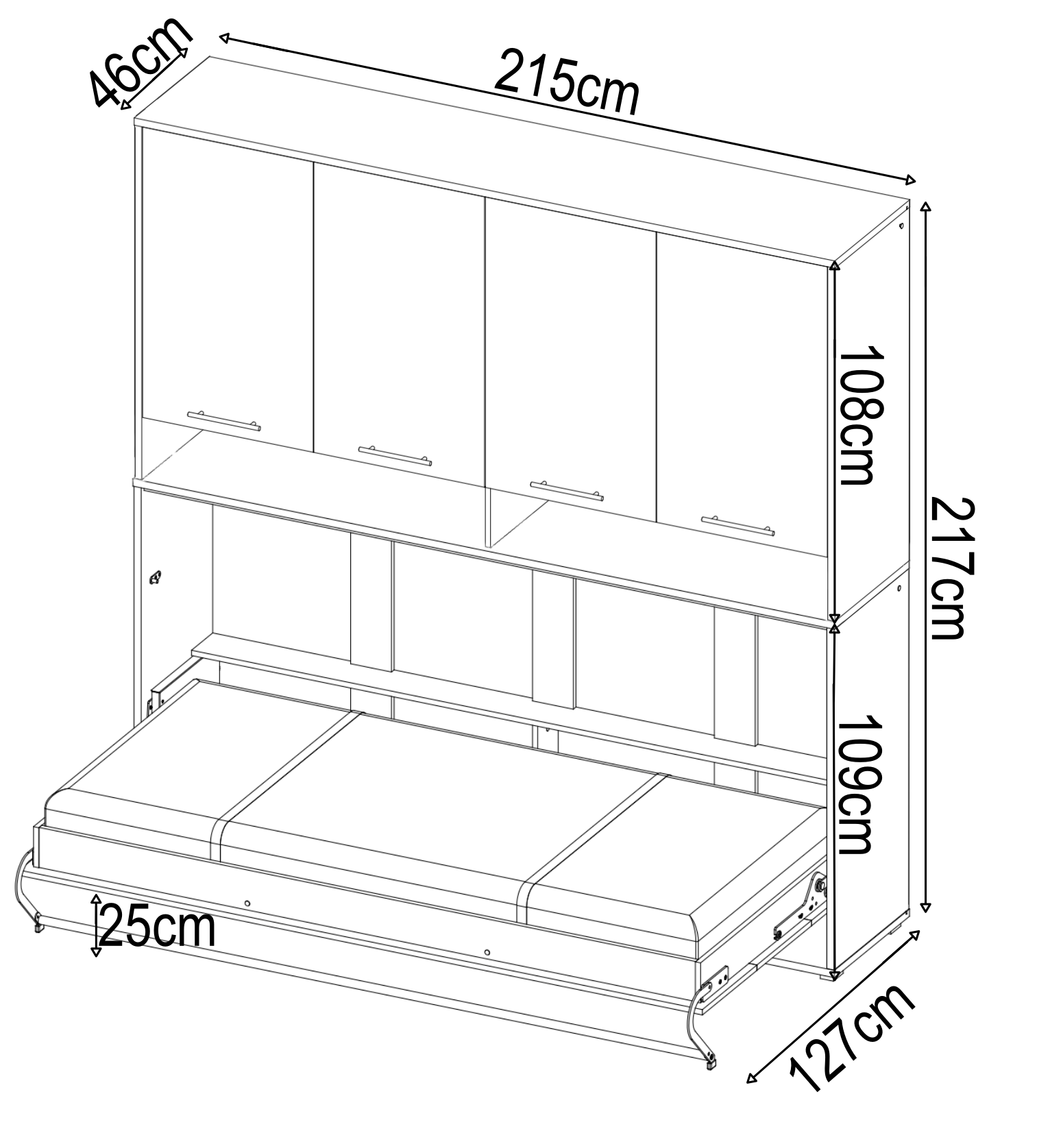 CP-06 Horizontal Wall Bed Concept 90cm with Over Bed Unit
