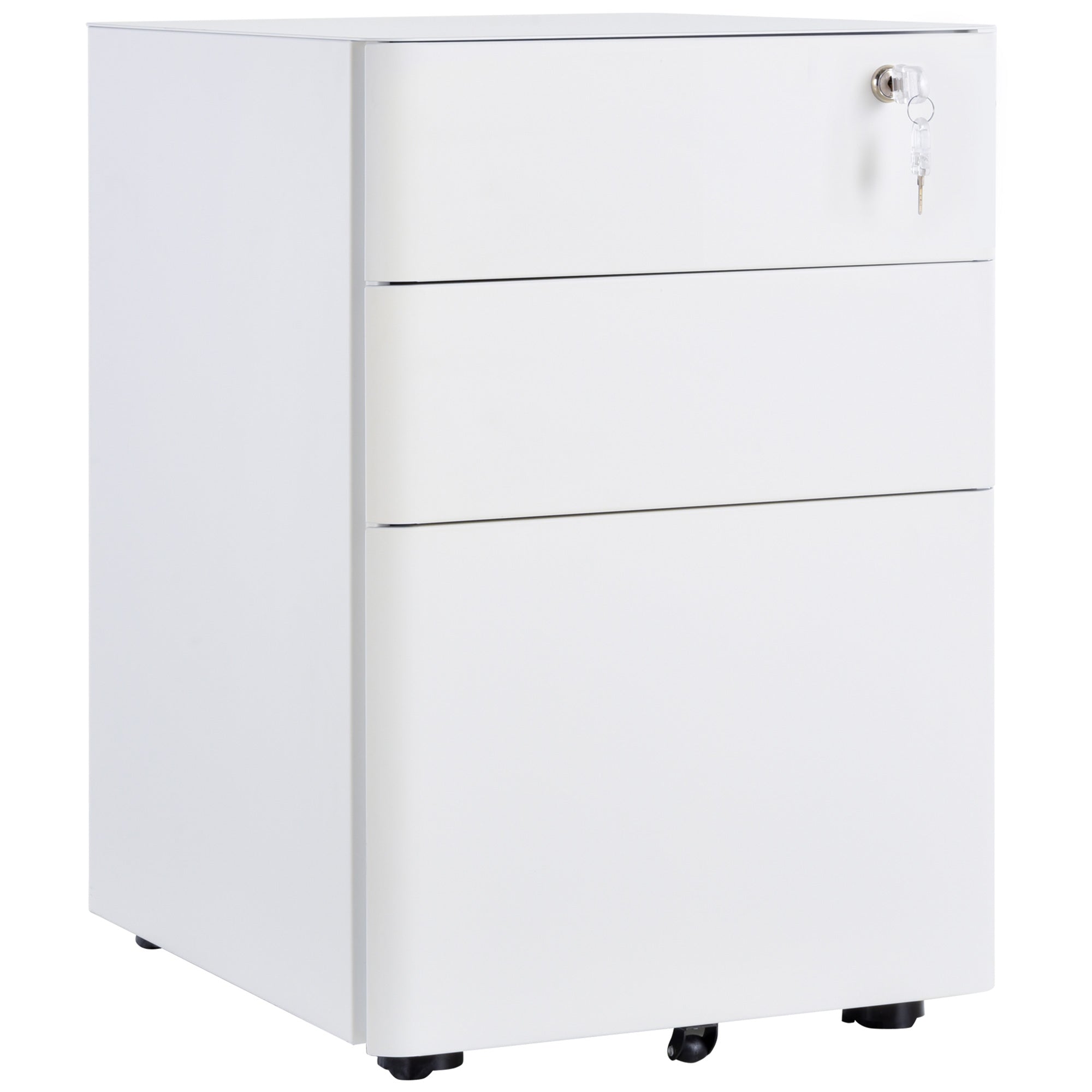 Vinsetto Lockable Cabinet, Rolling Filing Cabinet with 3 Drawers, Steel Office Drawer Unit for A4, Letter, Legal Sized Files-White