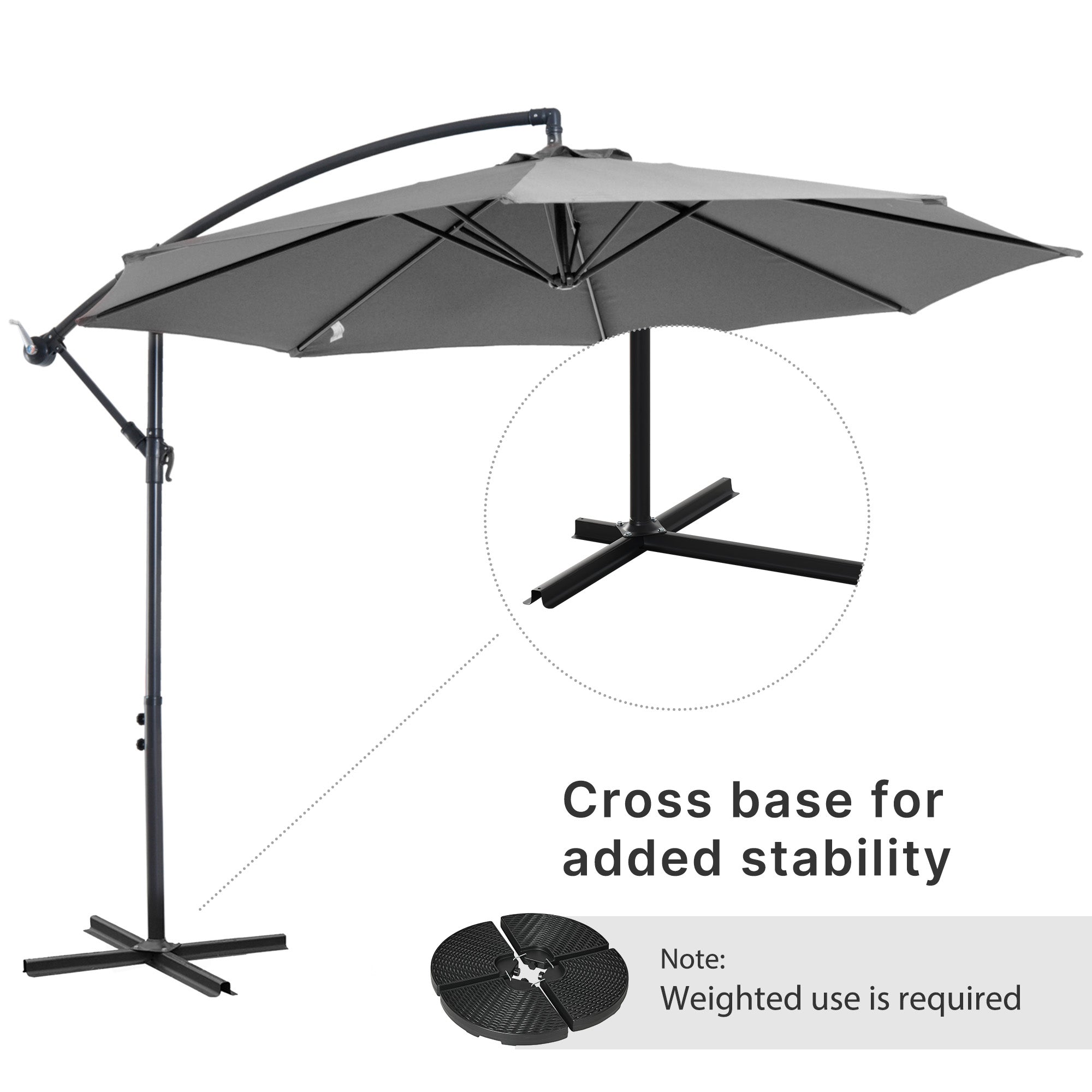 Outsunny Cantilever Umbrella Parasol Hanging Banana Steel Dark Grey 3M Patio