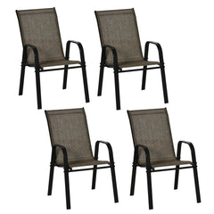 Outsunny Set of Four Stackable Mesh Seat Chairs - Mixed Brown
