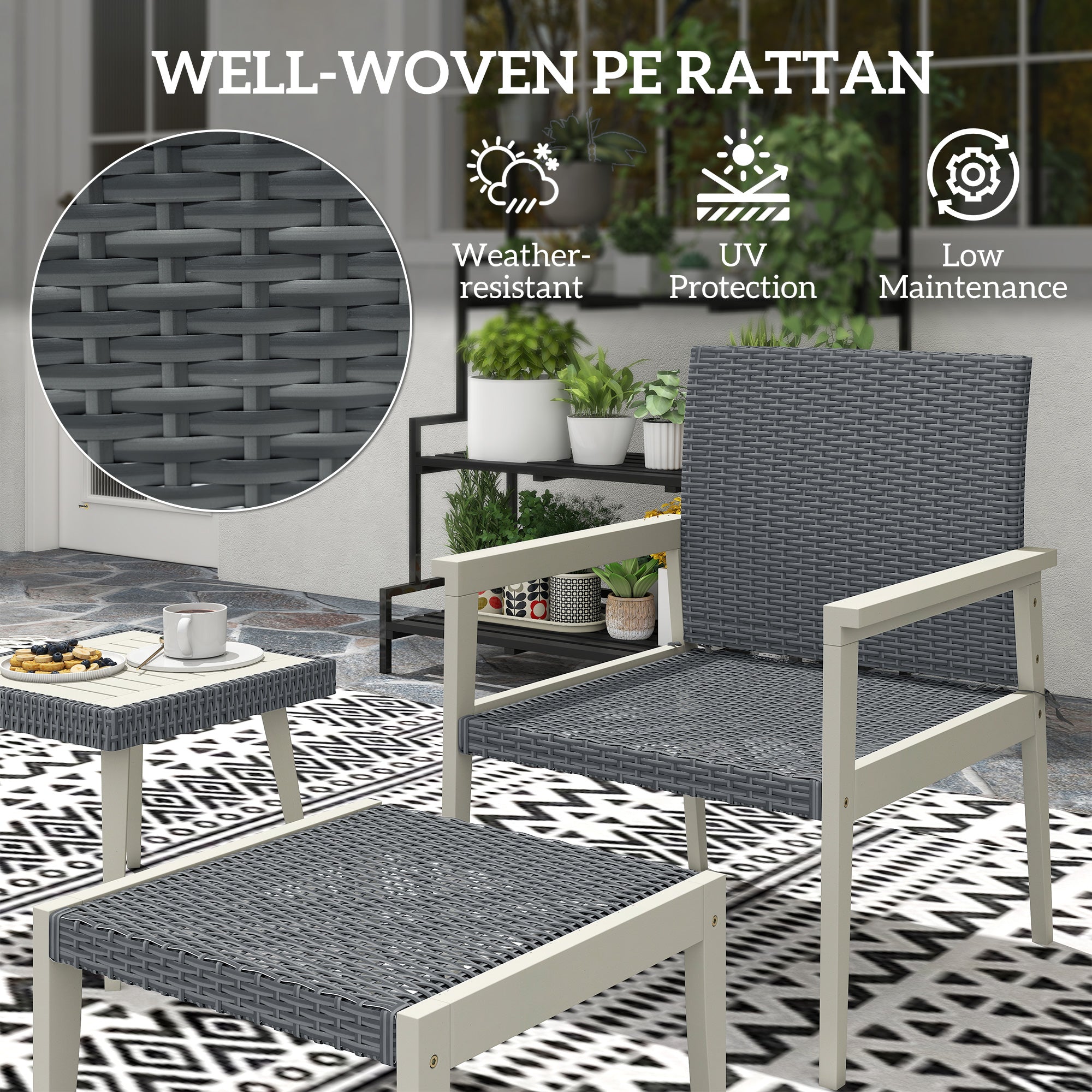 Outsunny Five-Piece Rattan Patio Set, with Wood-Top Table - Grey