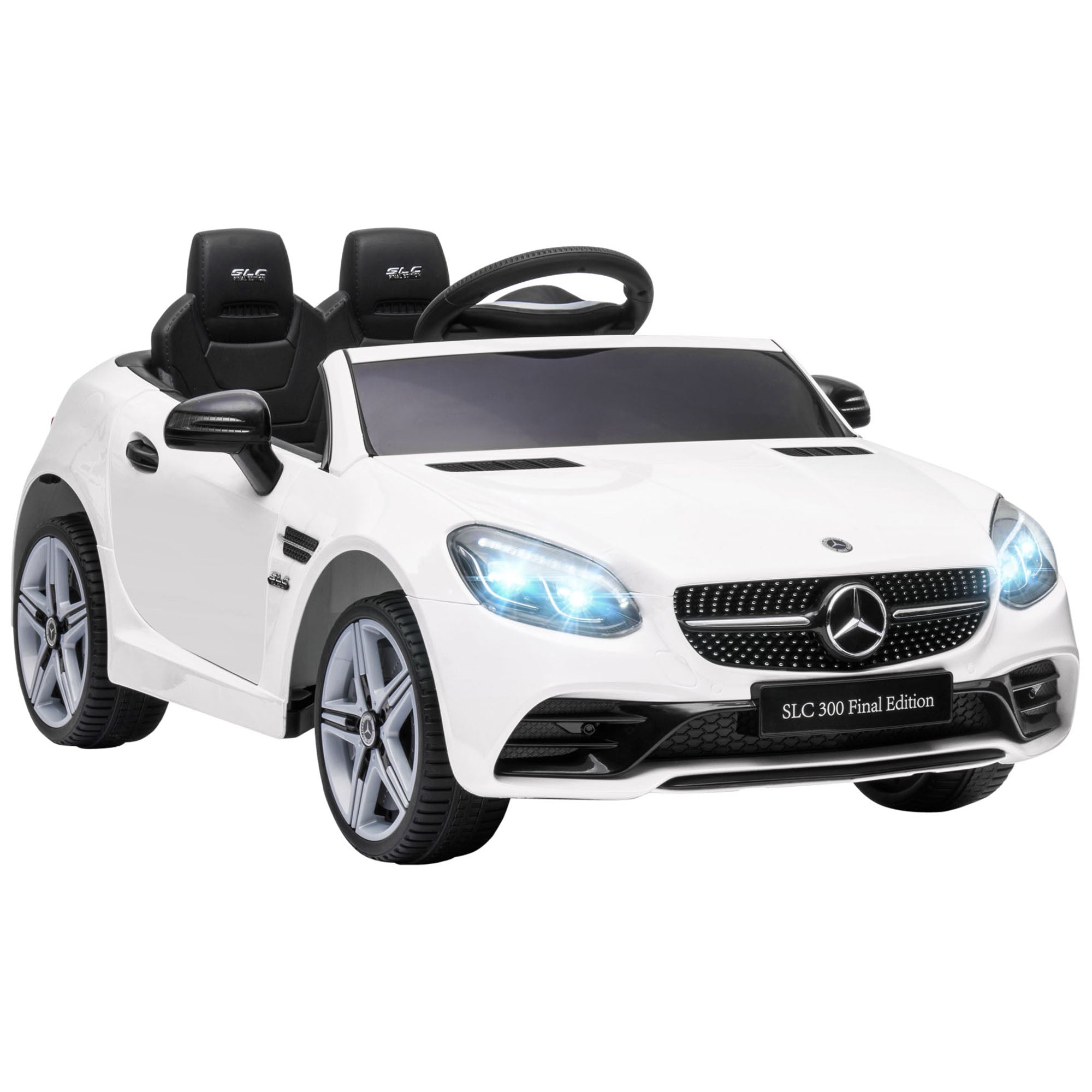 HOMCOM Benz SLC 300 Licensed 12V Kids Electric Ride On, with Music, Remote Control, LED Headlights, Horn, White