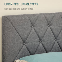 HOMCOM Double Bed Frame with 5-Level Adjustable Linen Upholstered Headboard 145W x 196D x 120Hcm, Grey