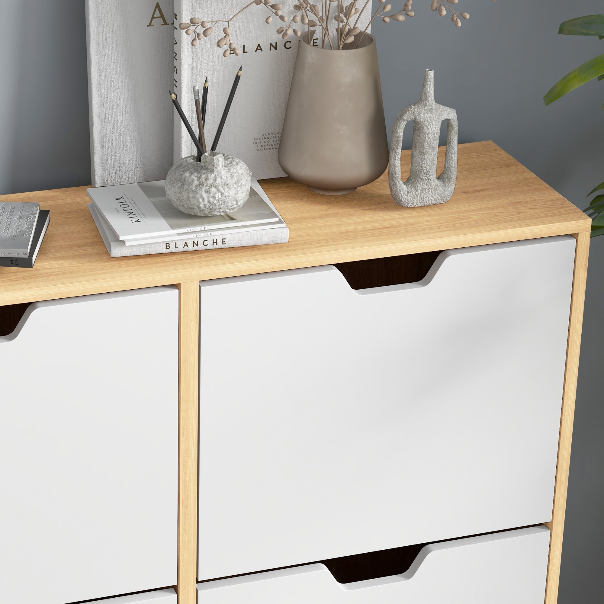 HOMCOM Shoe Storage Cabinet, 4 Flip Drawers, Shoe Organizer for 8-16 Pairs of Shoes, Natural