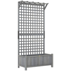 Outsunny Raised Bed with Drainage Holes, Wood Planter with Trellis for Climbing Plants, Dark Grey