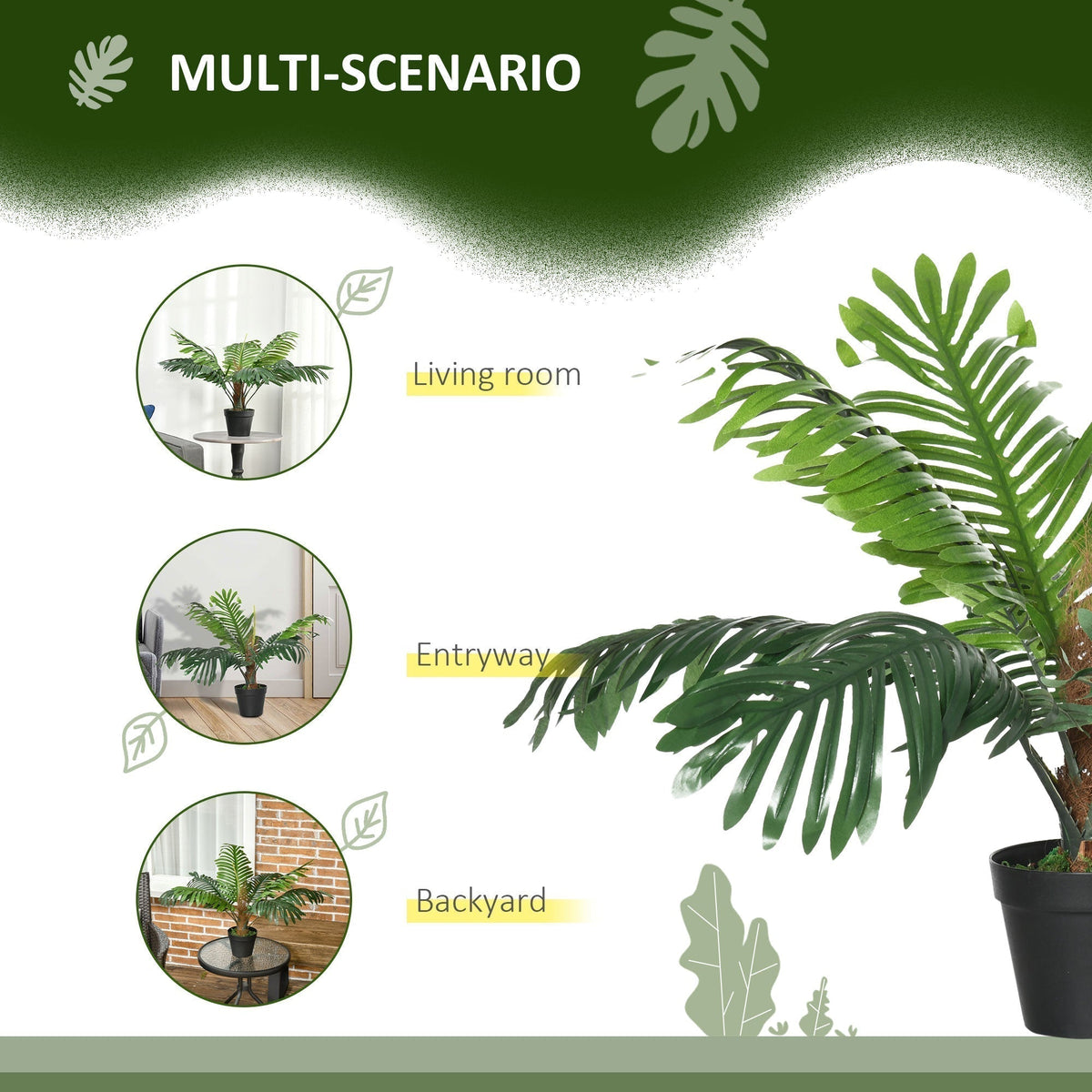 Outsunny 2 Pack 60cm Artificial Palm Tree Decorative Plant with Nursery Pot, Fake Tropical Tree for Indoor Outdoor Decor