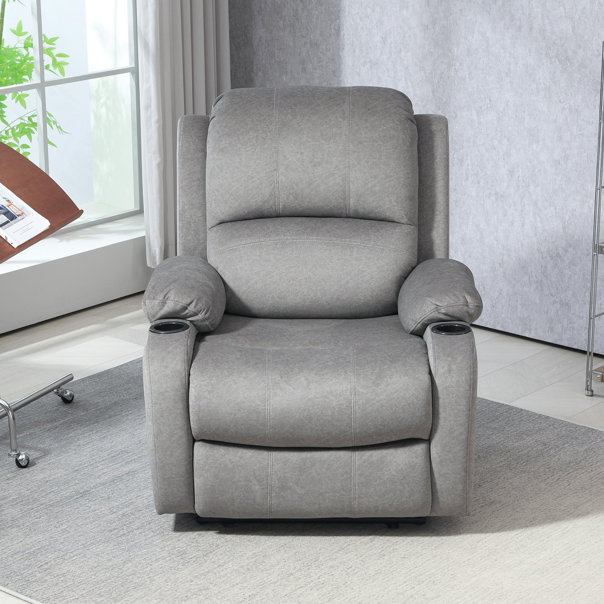 HOMCOM Microfibre Manual Reclining Armchair, with Footrest - Grey