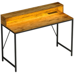 HOMCOM 120cm Computer Desk with LED Lights and Power Outlets, Gaming Desk with Monitor Stand, Computer Table with Remote for Home Office Study, Rustic Brown
