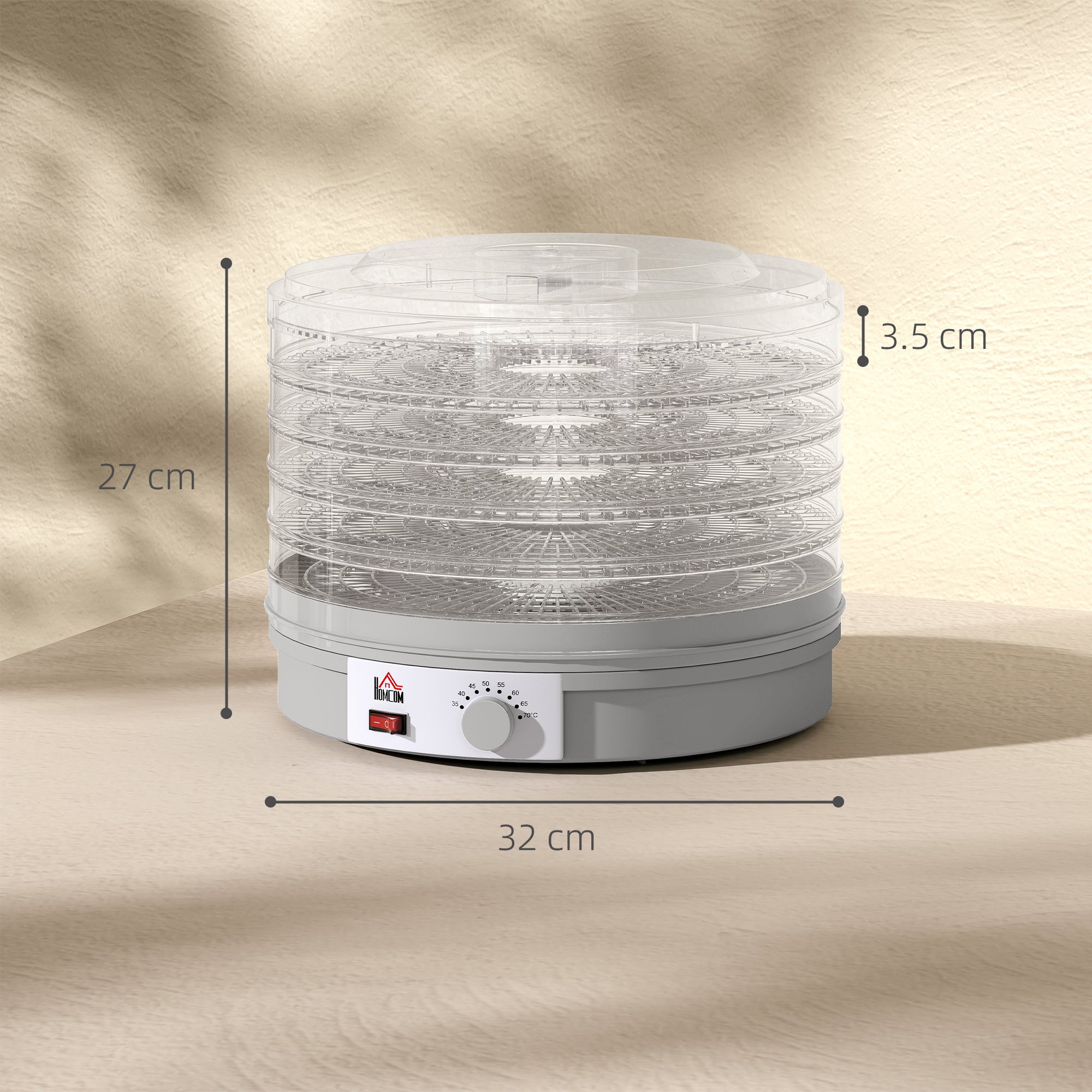 HOMCOM 5 Tier Food Dehydrator, 245W Food Dryer Machine with Adjustable Temperature Control for Drying Fruit, Meat, Vegetable, Jerky and Pet Treat, Grey