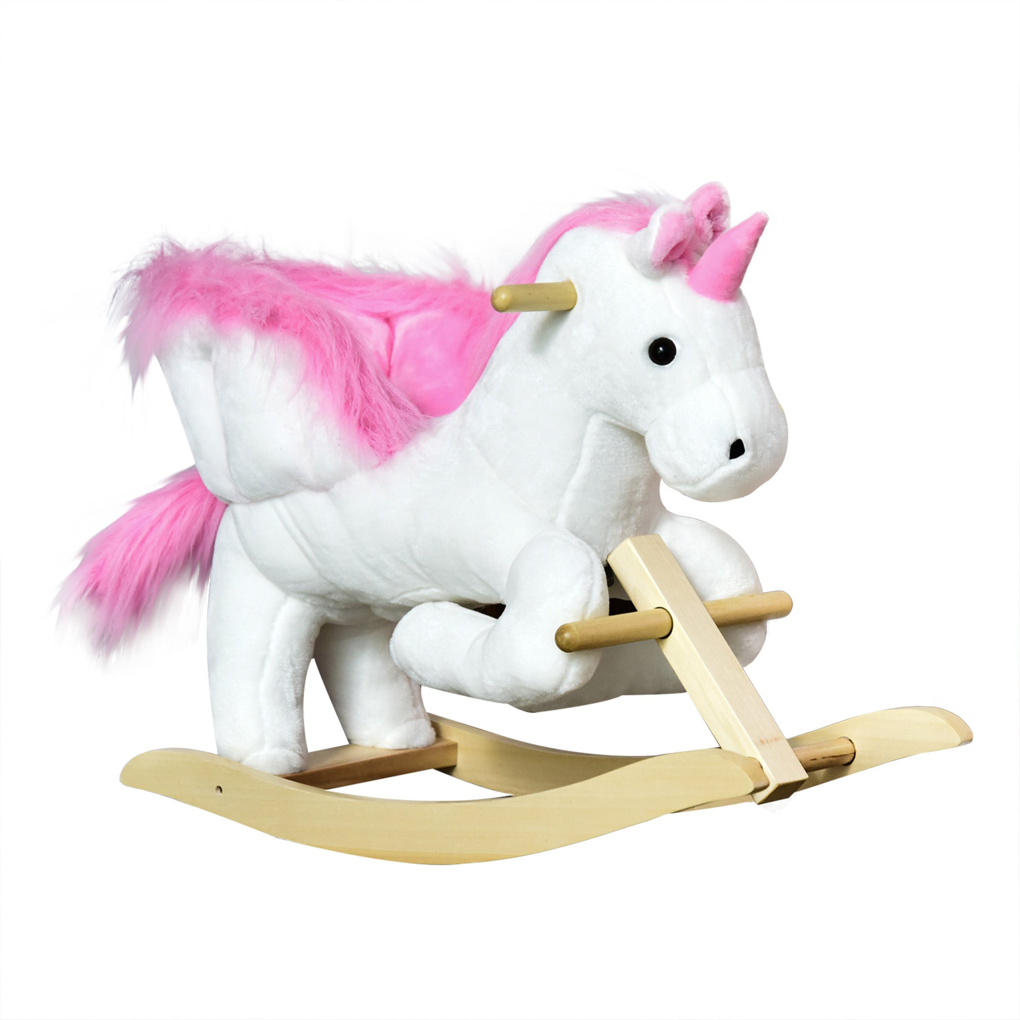 HOMCOM Kids Rocking Horse Unicorn Wooden Plush Ride On Chair Toy with Music 1.5-3 Years