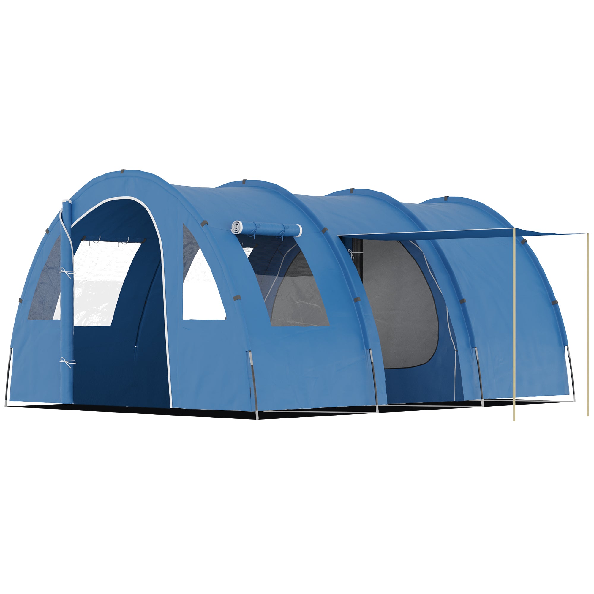 Outsunny 5-6 Man Camping Tent with 2 Room, Floor and Carry Bag - Blue
