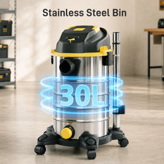HOMCOM 1400W Vacuum Cleaner, 3-in-1 Wet and Dry Vacuum Cleaner with Blowing Mode and 30L Stainless Steel Tank, Silver Tone