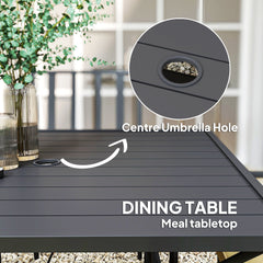 Outsunny 5 Pieces Garden Dining Set with Cushions, Outdoor Patio Table and 4 Stackable Chairs, Metal Top Table with Umbrella Hole, Black