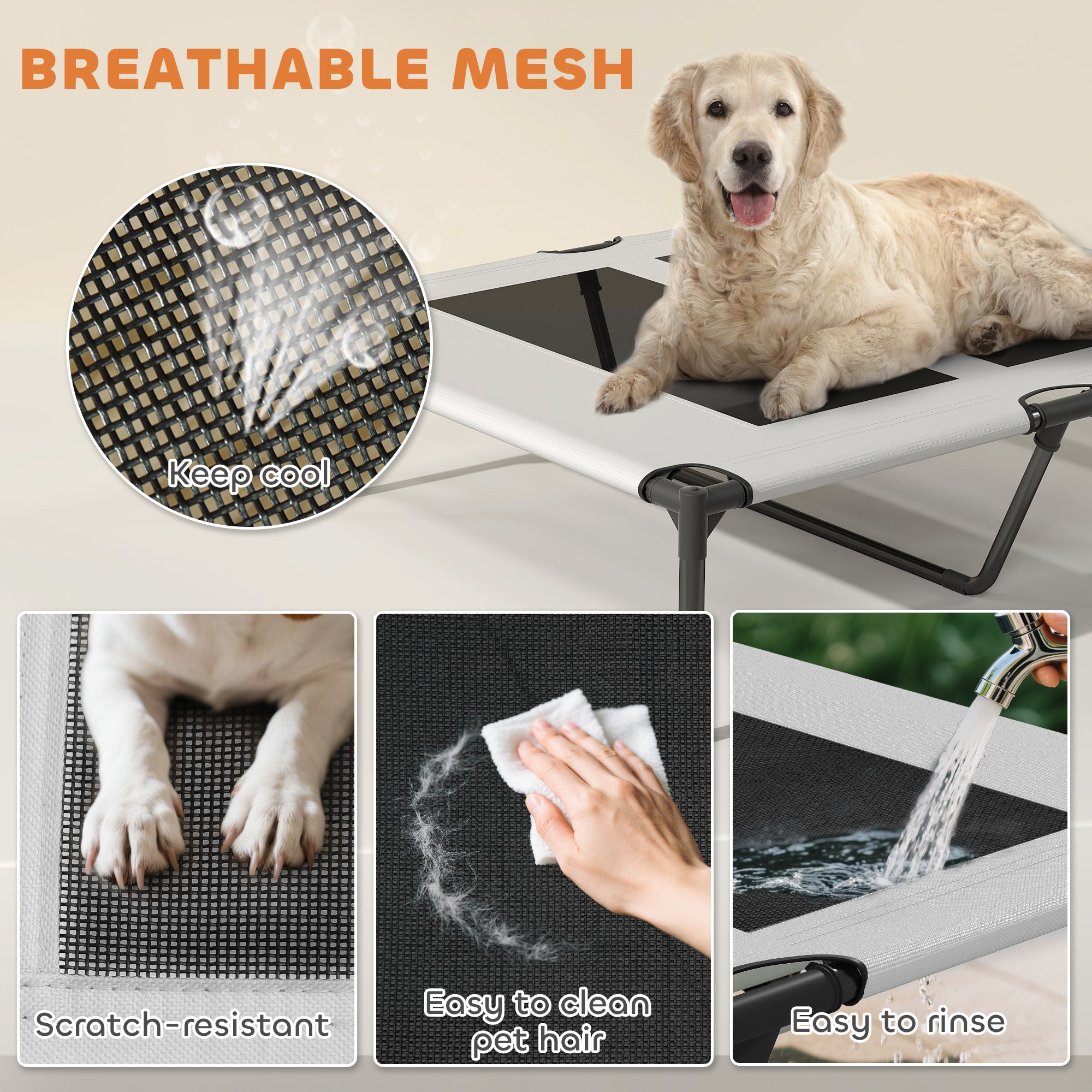 PawHut Portable Elevated Dog Bed with Removable Canopy, Cooling Raised Pet Cot for Medium Large Dogs, 92 x 75 x 89 cm