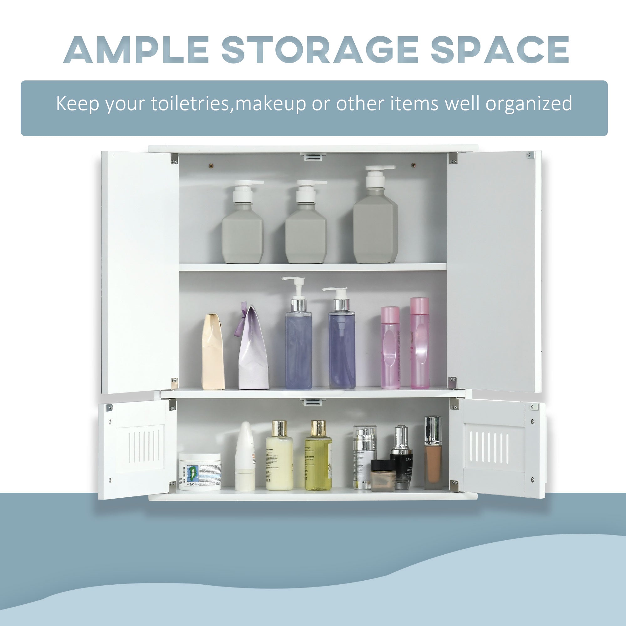 kleankin Bathroom Mirror Cabinet, Wall Mounted Storage Cupboard with Double Doors and Adjustable Shelf, Bathroom Organizer, White