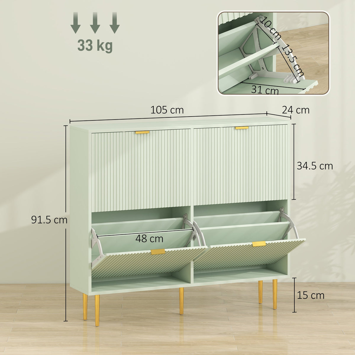 HOMCOM Elegant Four-Drawer Shoe Cabinet - Light Green