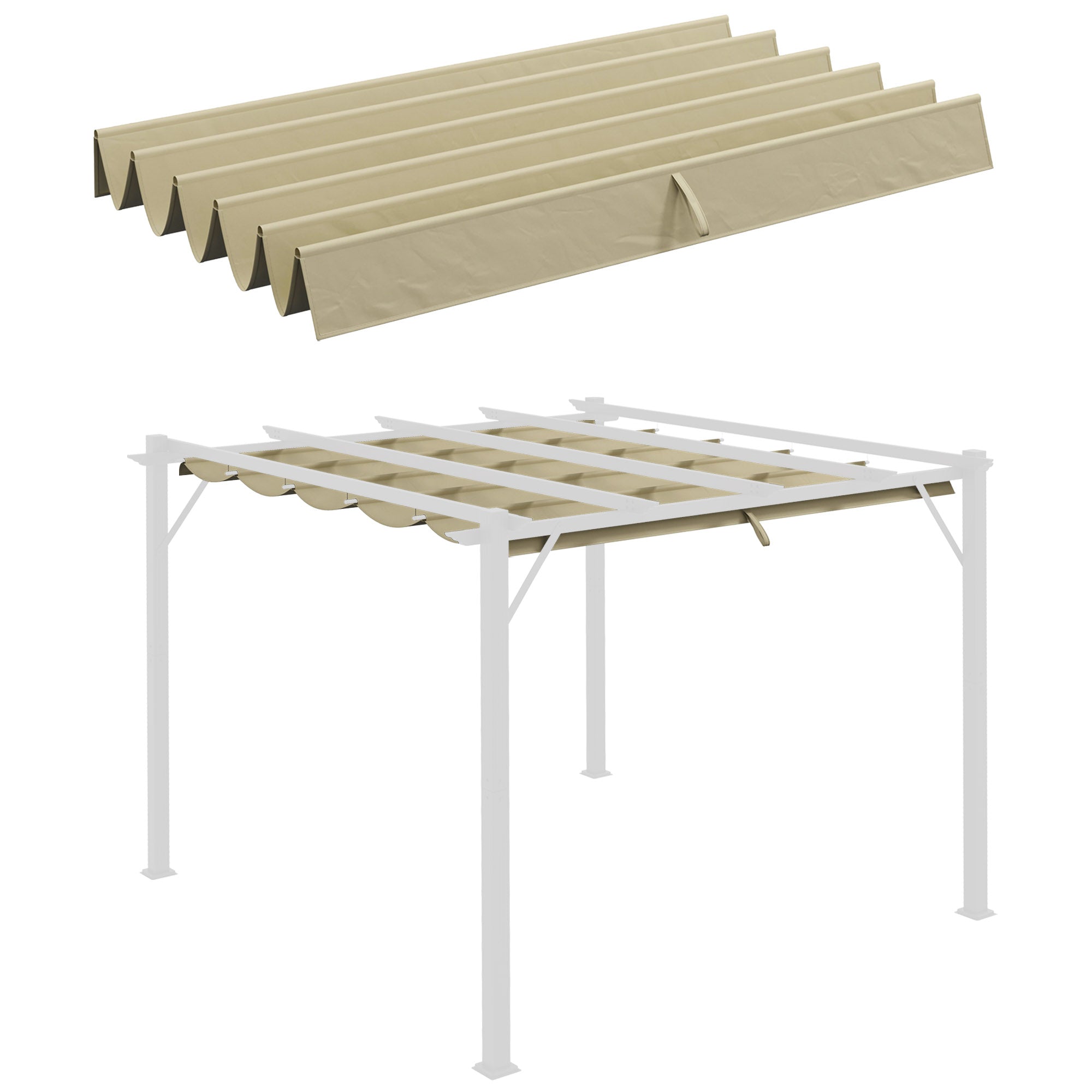Outsunny Retractable Pergola Shade Cover, Replacement Canopy Fabric for 3 x 3 (m) Pergola, Gazebo Retractable Roof, Beige
