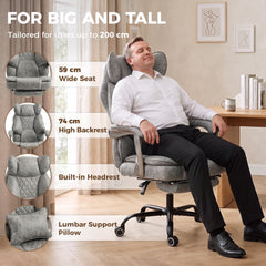 HOMCOM Executive Office Chair, Leathaire Big and Tall Office Chair 180 kg with Wide Seat, Reclining, Lumbar Support, Grey