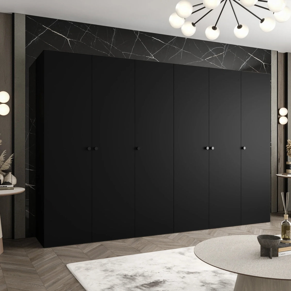 A black Parma I Hinged Door Wardrobe 300cm in a contemporary room