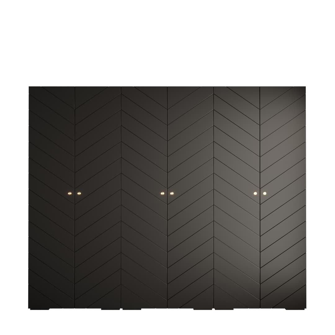 The Manhattan IV Hinged Door Wardrobe 300cm shown with its doors closed and a chevron pattern