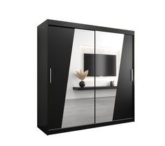 The sliding door wardrobe in black with central mirror panels on a plain white background