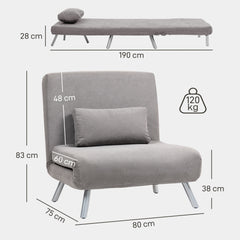 HOMCOM Single Snow Flannel Chair Bed - Grey