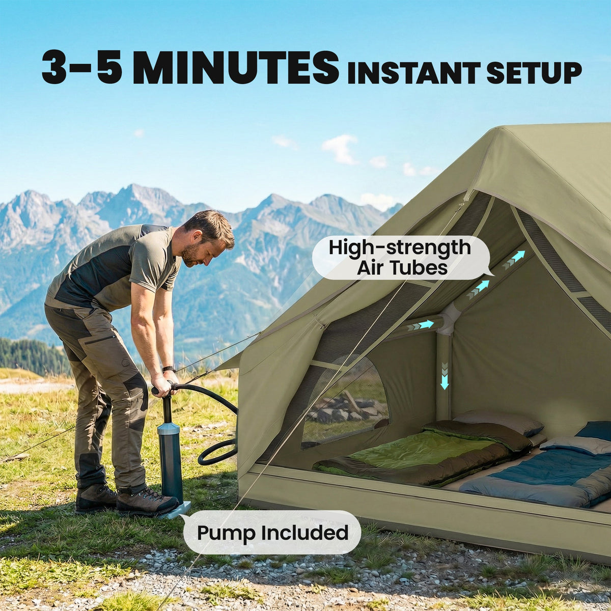 Outsunny Inflatable Tent Waterproof for Camping Blow Up Tent with Pump Carry Bag for 2-4 Person