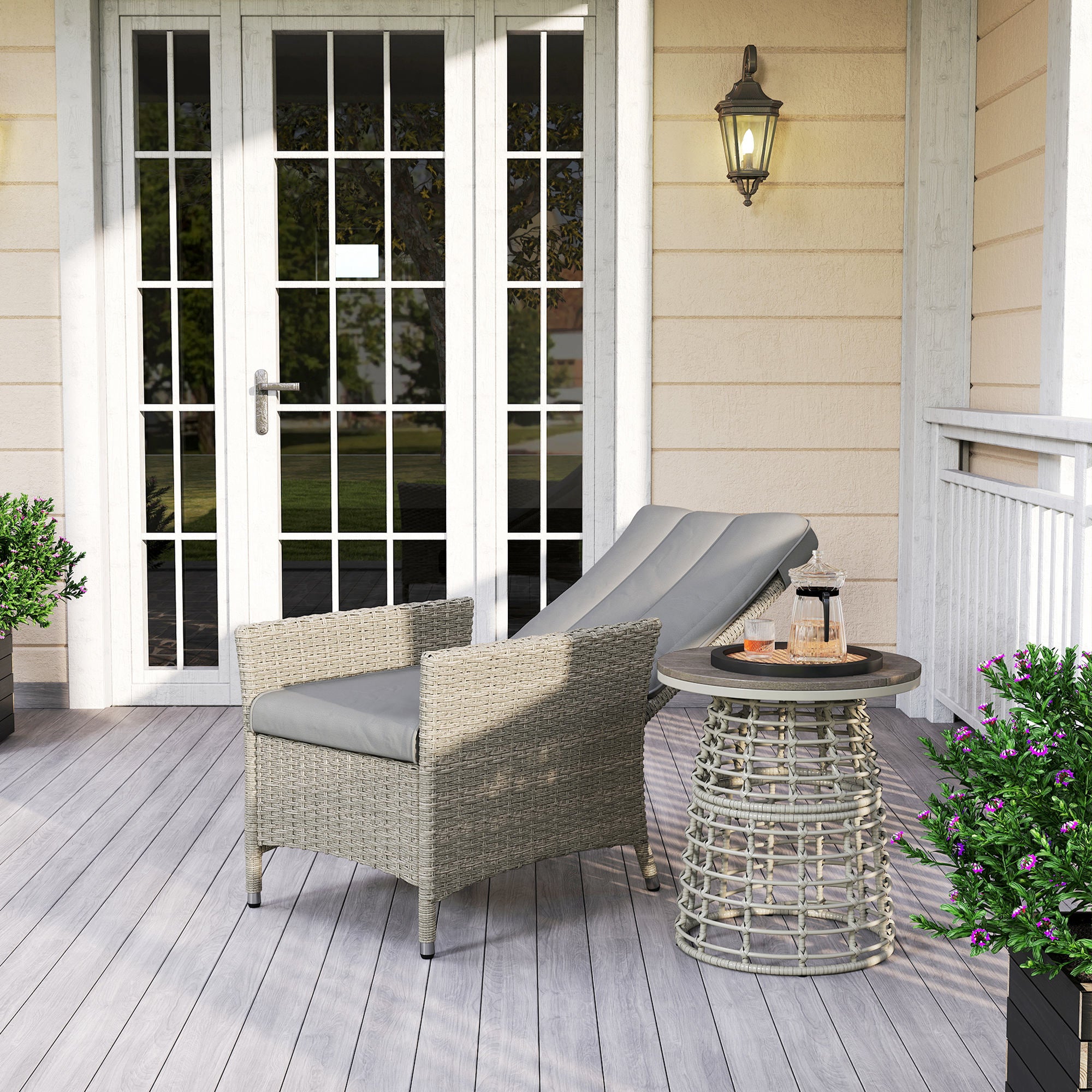 Outsunny 105√Ç¬∞-150√Ç¬∞ Reclining Rattan Chair - Grey