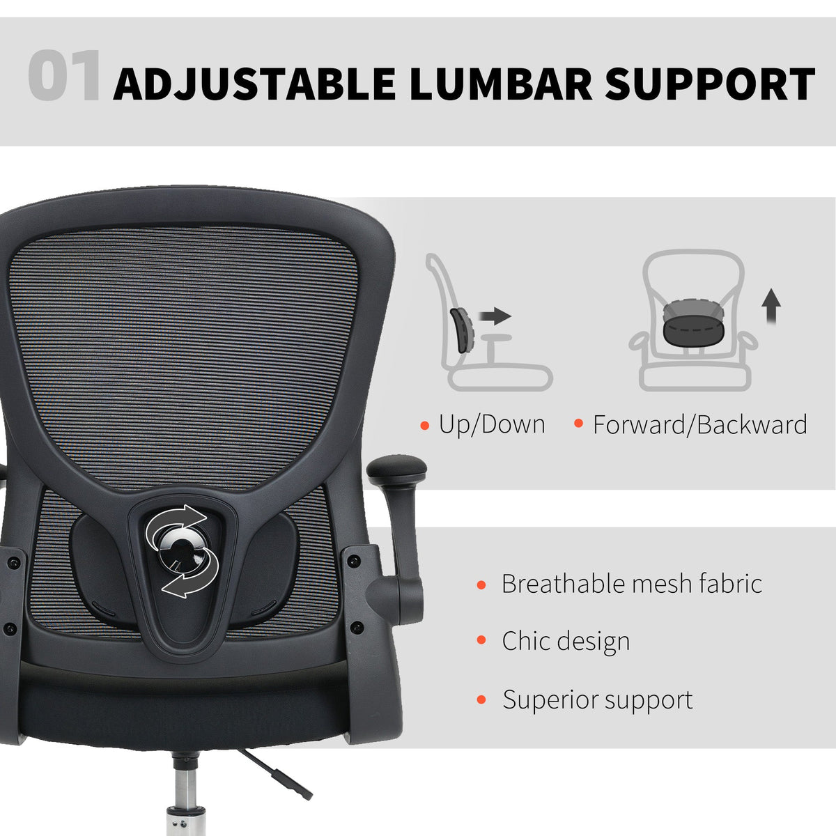 HOMCOM Draughtsman Chair, with Adjustable Lumbar - Black
