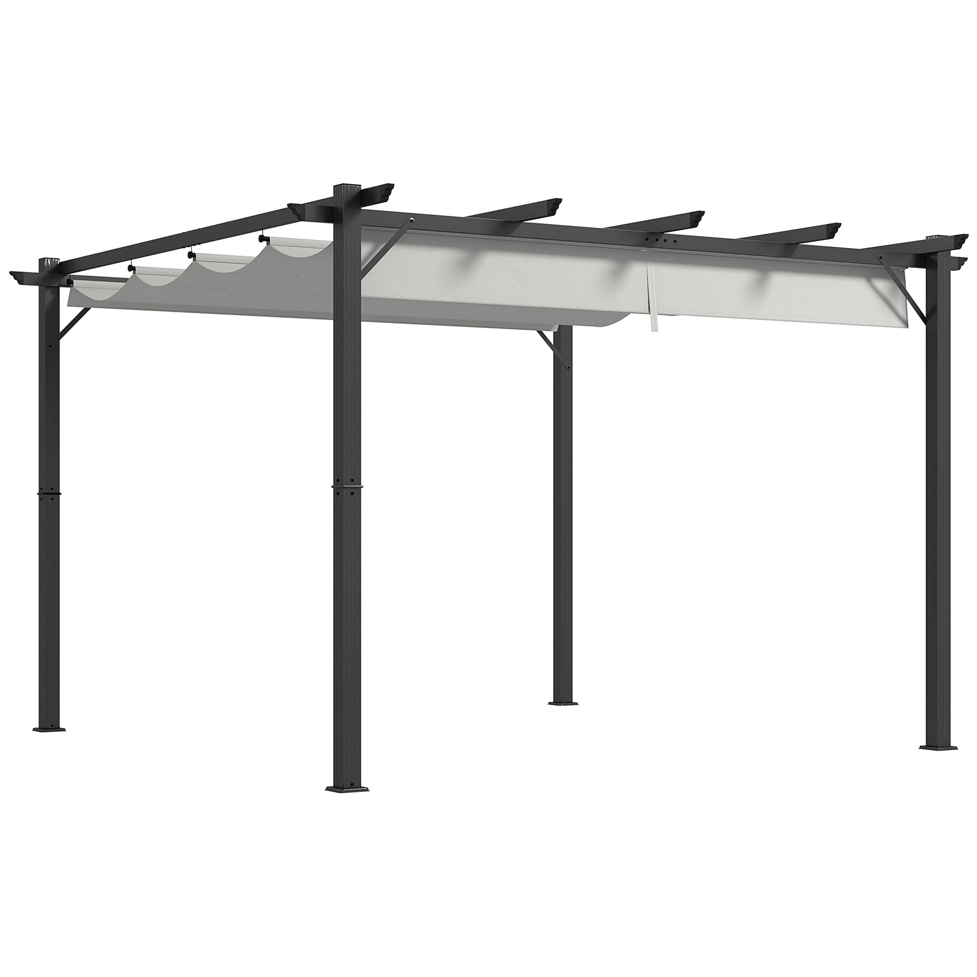 Outsunny 3 x 3 Pergola with Retractable Roof Aluminium Canopy for Garden, Light Grey