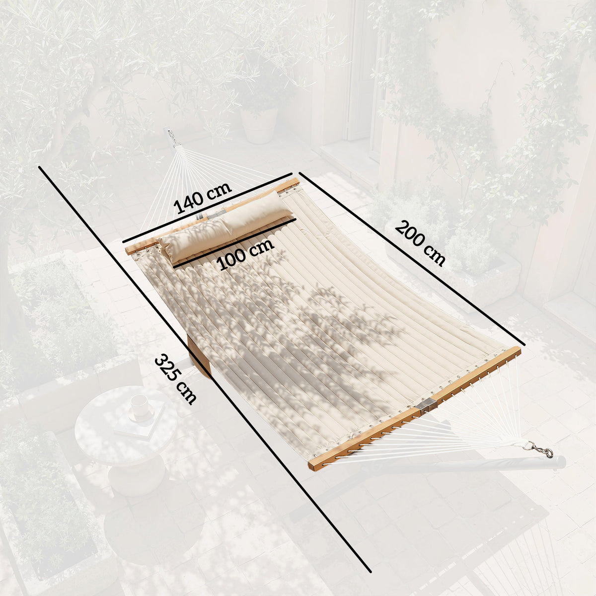 Outsunny Double Hammock 2 Person Swing Bed with Spreader Bars, Pillows, Pad, 200 x 140cm, Cream White