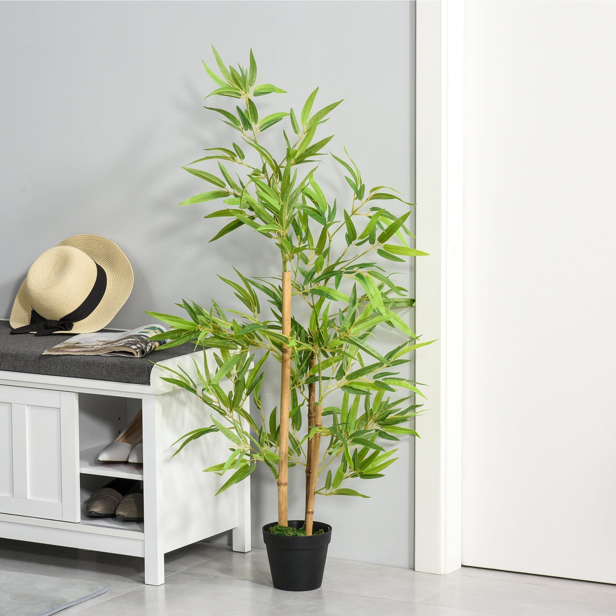 Outsunny Artificial Ficus Tree, with Weighted Plant Pot - Green