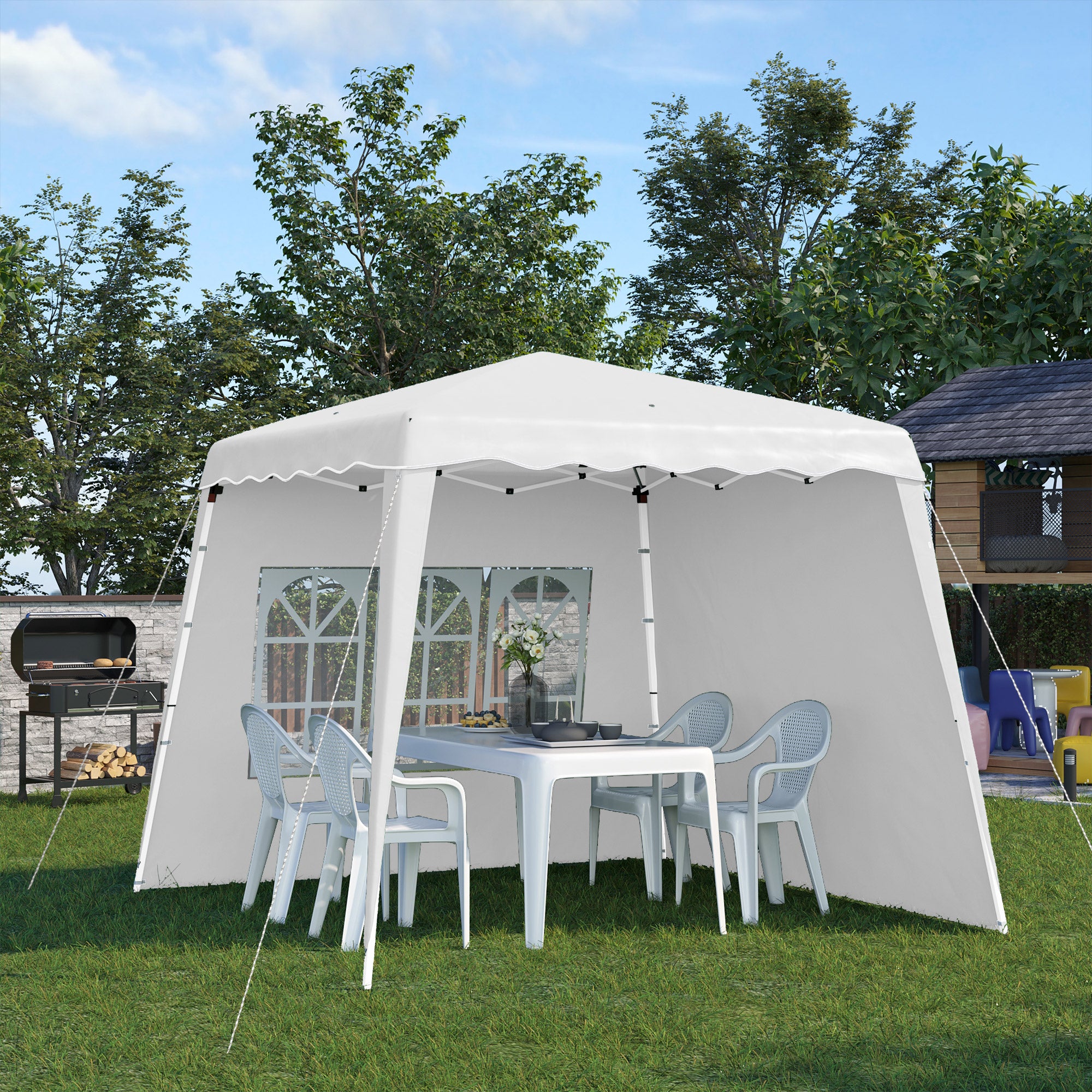 Outsunny 2.4 x 2.4m Two Wall Pop Up Gazebo - White