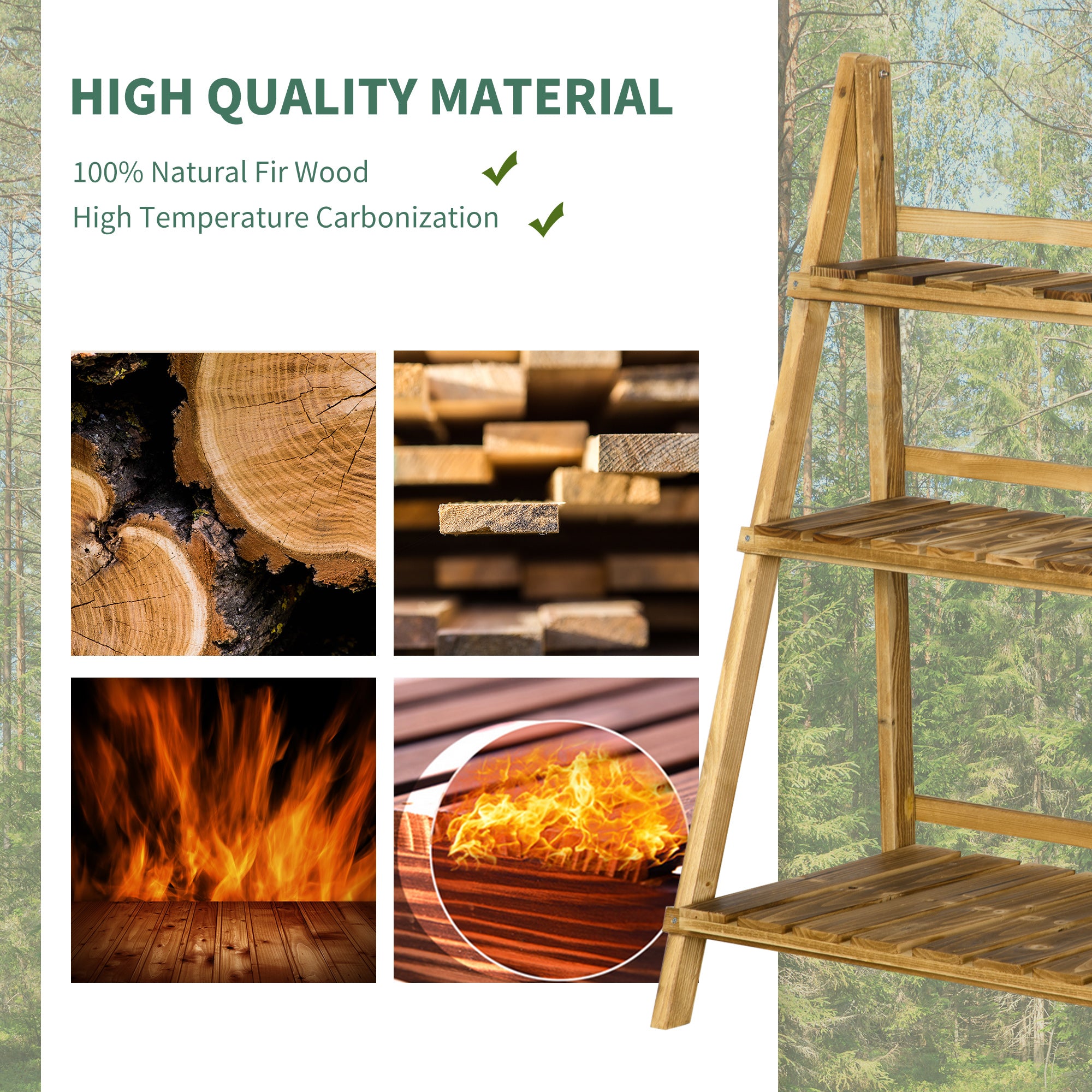 Outsunny Wooden Folding Flower Pot Stand 3 Tier Garden Planter Display Ladder Gardener Storage Shelves Rack Herb Holder (80L x 37W x 93H cm)