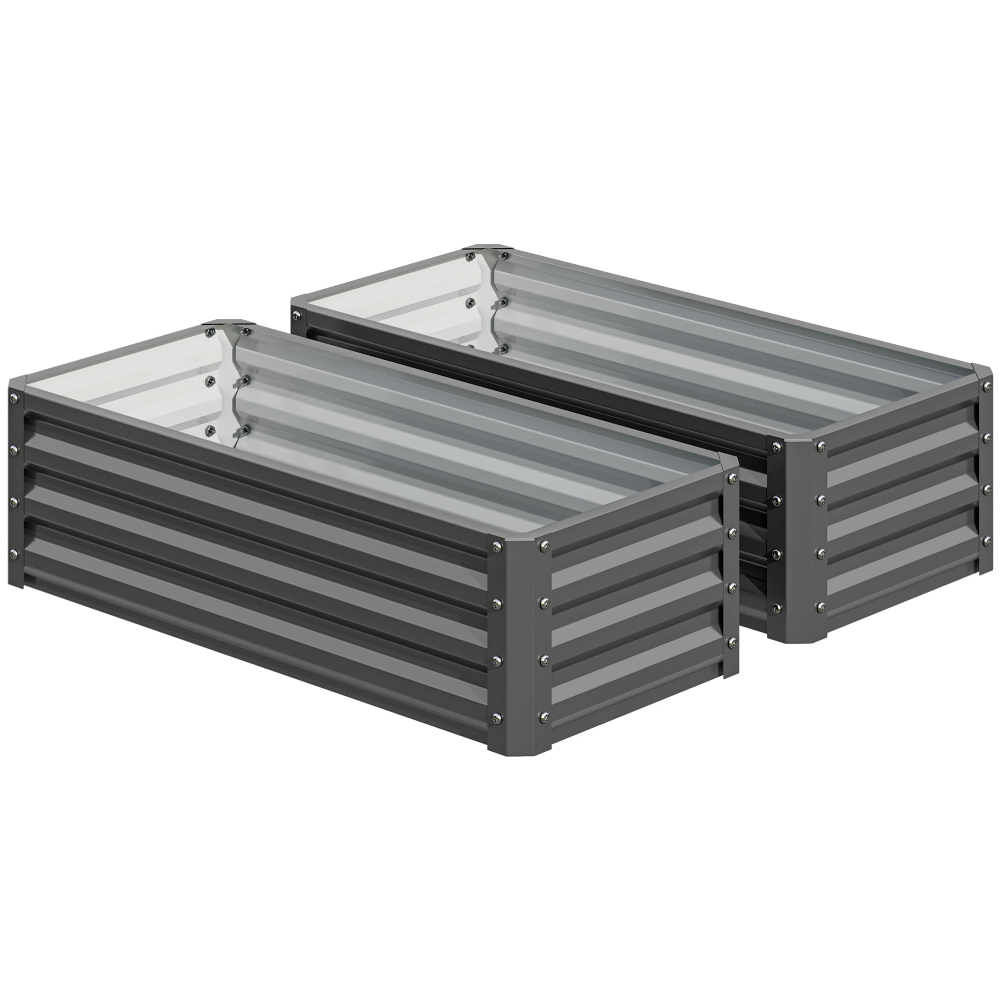 Outsunny Set of Two 110 x 50cm Steel Planter Boxes - Light Grey