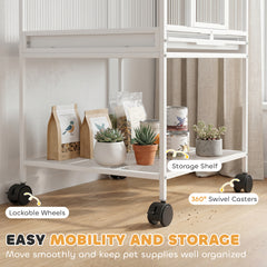 PawHut Bird Cage Detachable with Rolling Stand Parrot Cage with Storage Shelf White