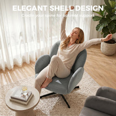 HOMCOM Swivel Accent Chair, Shell-Shaped Armchair with Spring Cushion, Metal Base, Grey