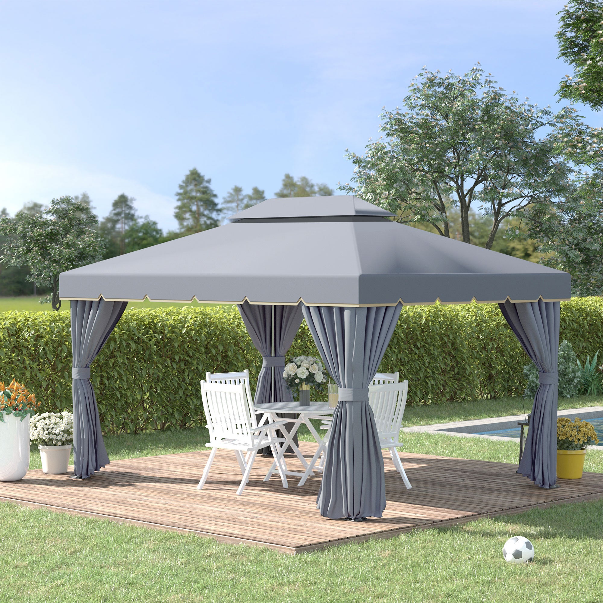 Outsunny 3 x 4m Aluminium Garden√Ç Gazebo, Marquee Canopy Shelter Pavilion Party Tent with Nets and Curtains for Garden and Deck, Grey