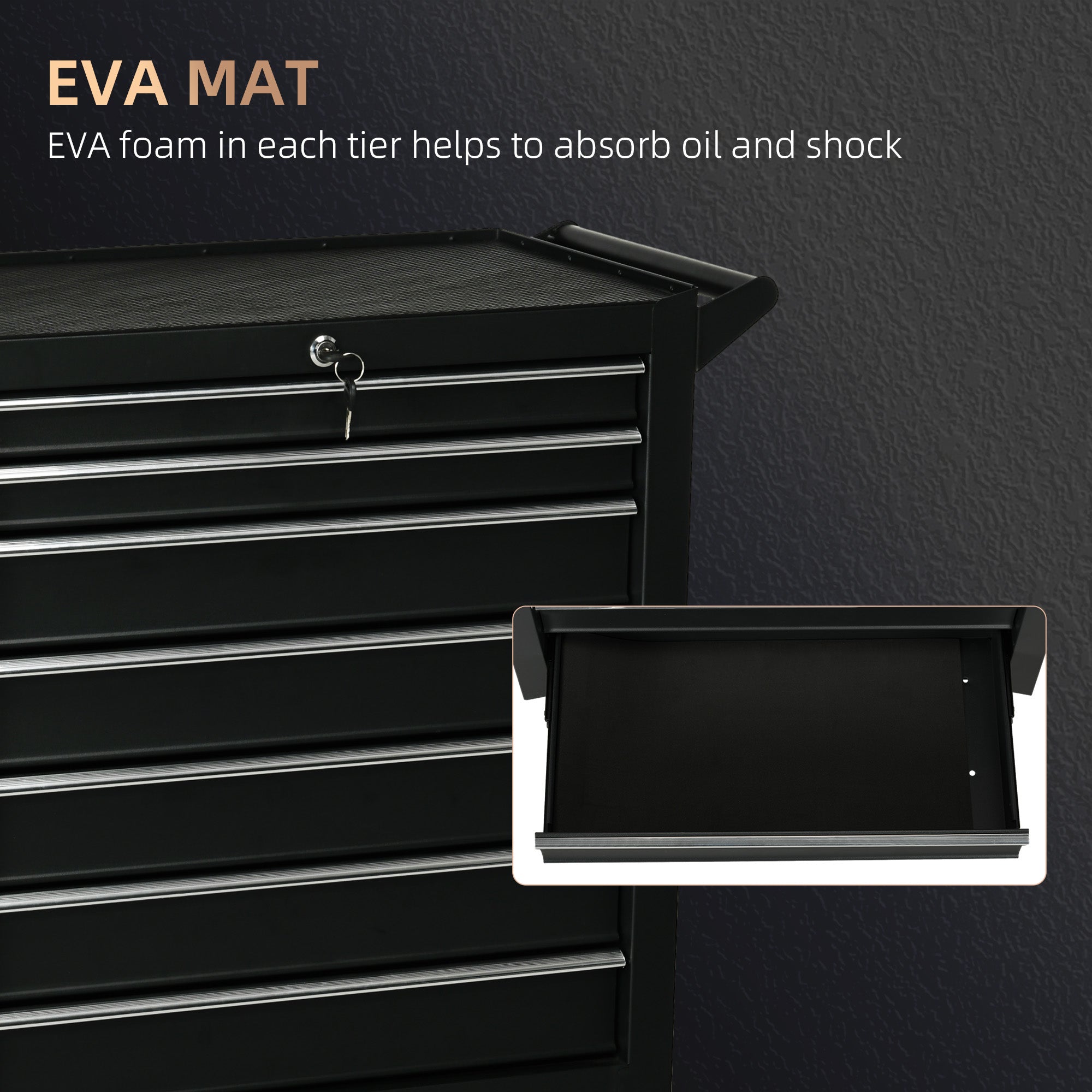 DURHAND 7-Drawer Rolling Tool Chest on Wheels, Lockable Tool Cabinet with Side Handle, Metal Tool Box Trolley for Garage, Workshop, Matte Black