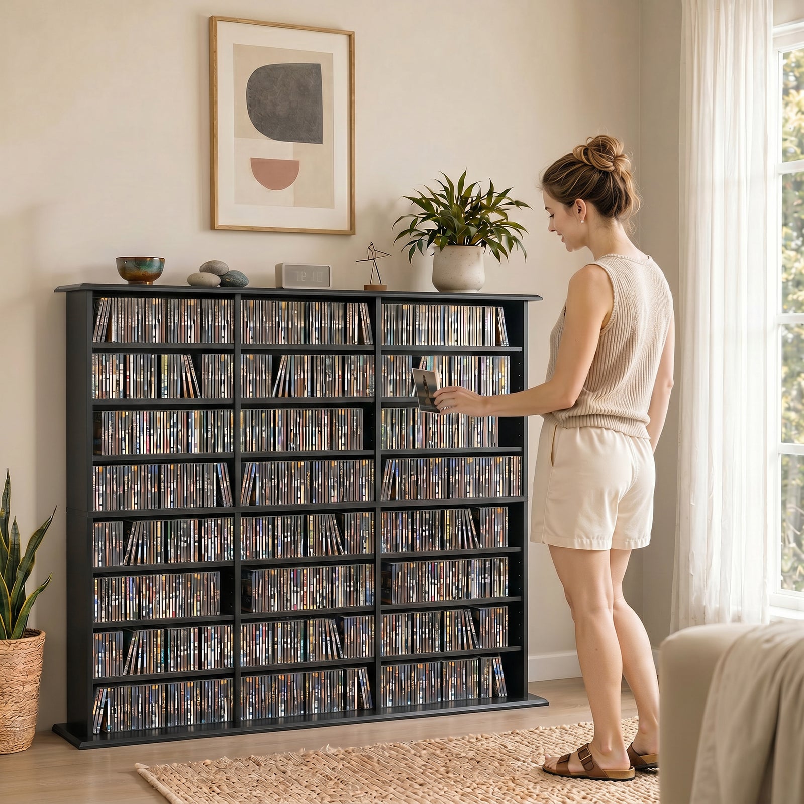 HOMCOM 1032 CD/594 DVD Storage Unit, Blu-ray Media Storage Shelf with 24 Compartments and 18 Adjustable Shelves, Black