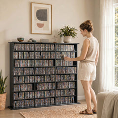 HOMCOM 1032 CD/594 DVD Storage Unit, Blu-ray Media Storage Shelf with 24 Compartments and 18 Adjustable Shelves, Black