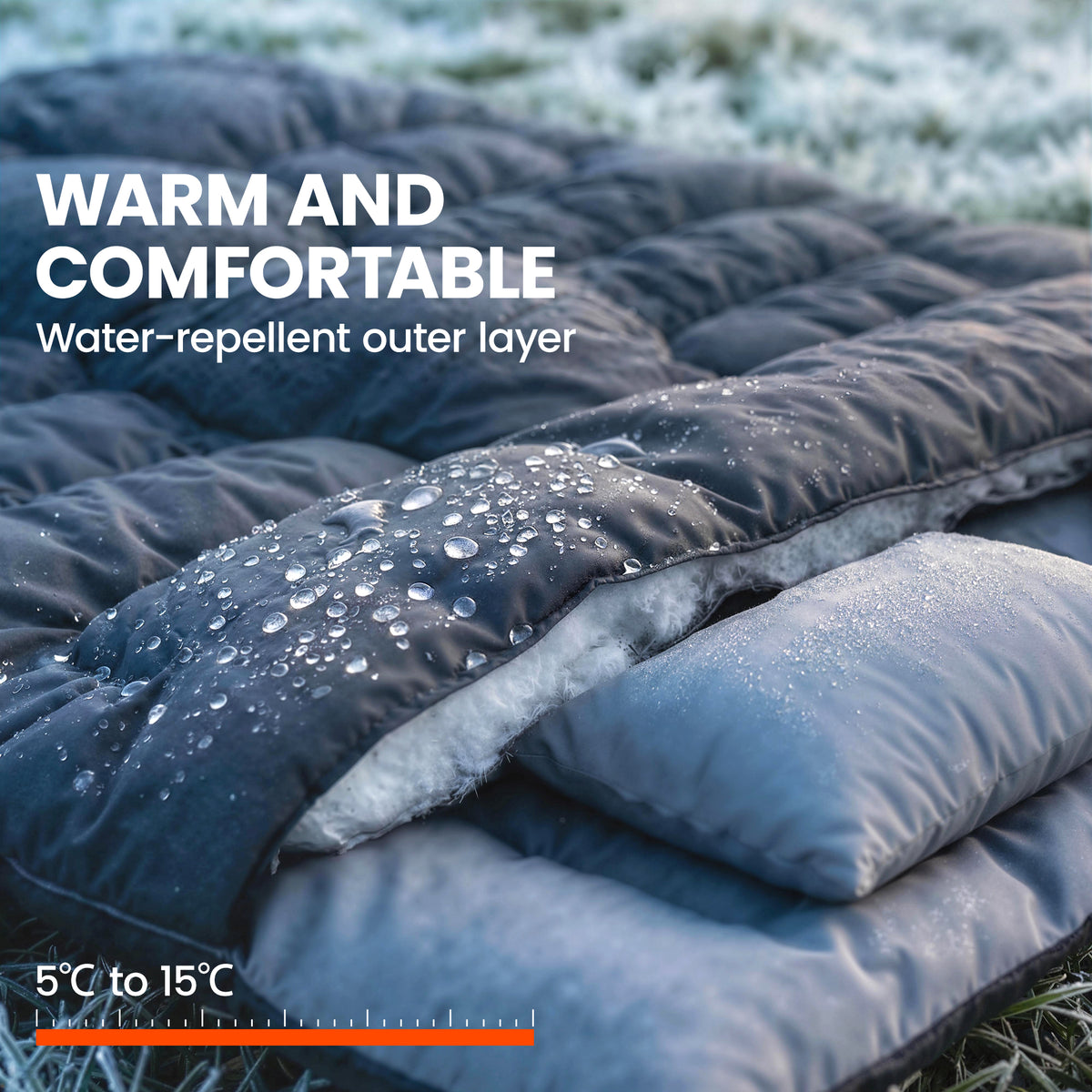 Outsunny Double Sleeping Bag with 2 Pillows, 220 x 160 cm Extra-Large Sleeping Bag for Adults, Black
