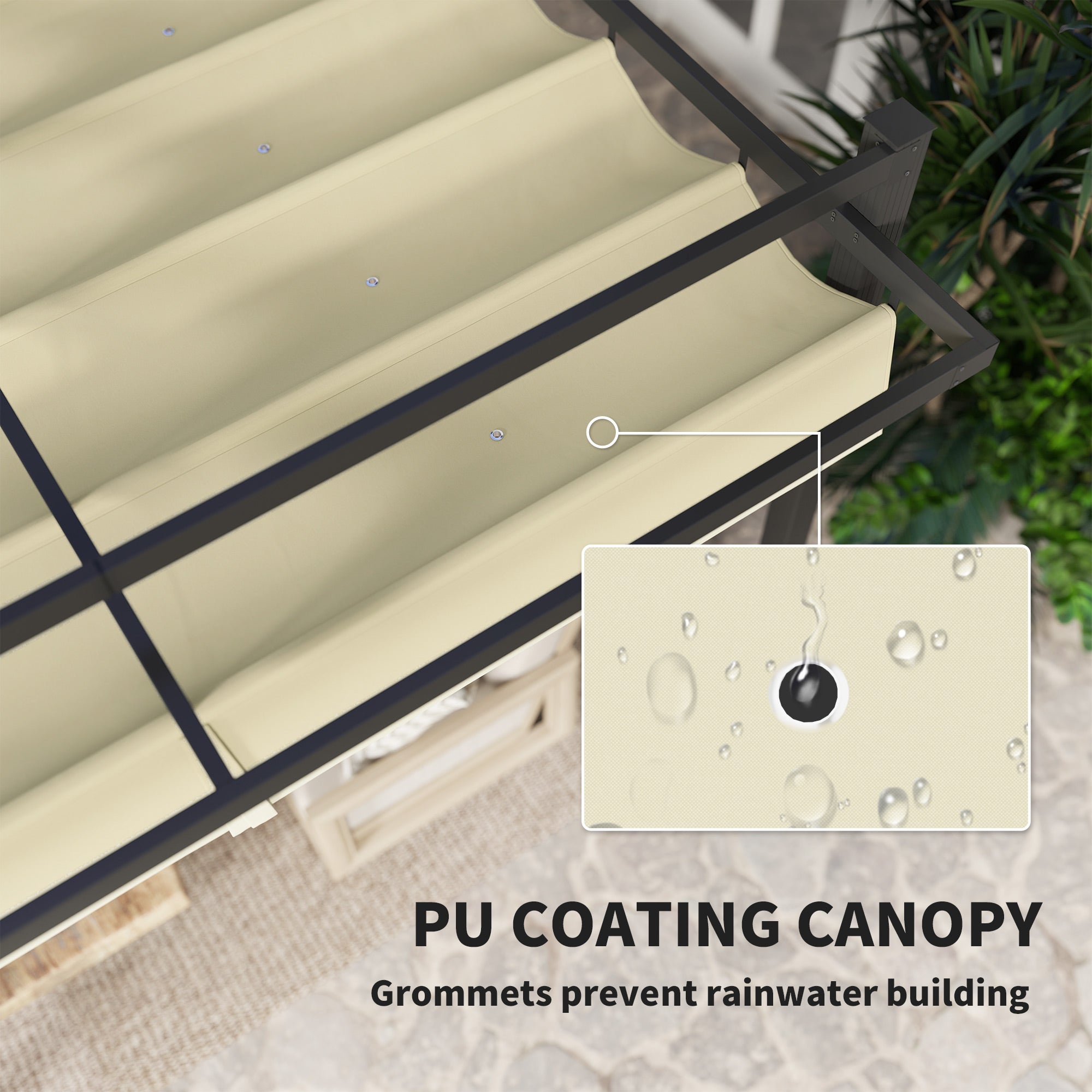 Outsunny 3 x 3m Aluminium Pergola, with Retractable Roof - Grey/Khaki