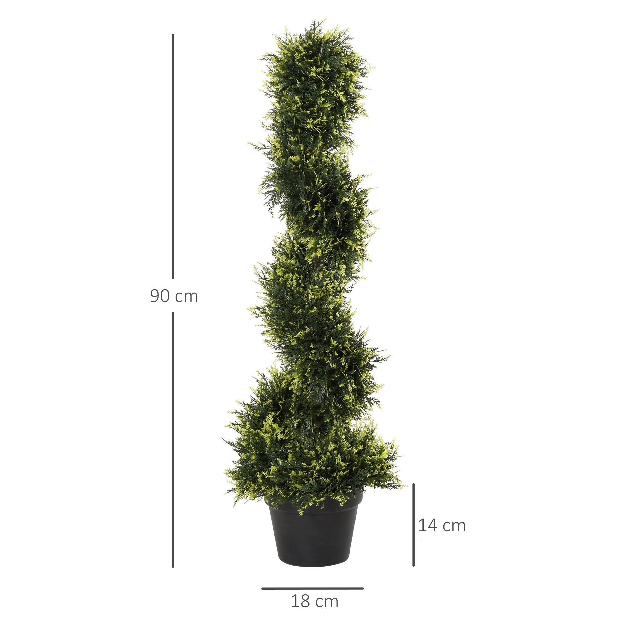 Outsunny 90cm/3FT Artificial Trees, Spiral Topiary Trees w/ Pot Set Of 2, Fake Indoor Greenery Plant Home Office Garden Decor Green