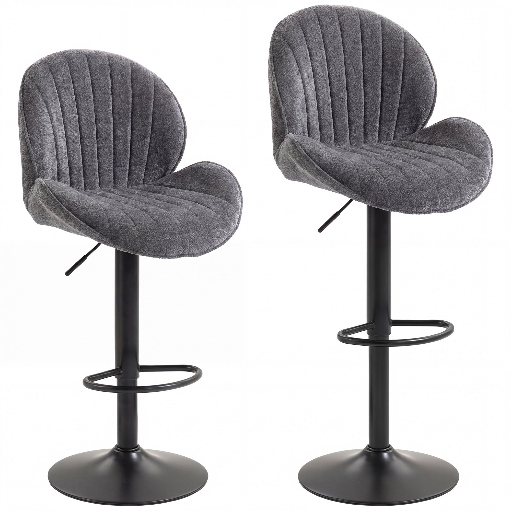 HOMCOM Bar Stools Set of 2, Swivel Barstools with Back, Adjustable Height and Footrest for Kitchen Island, Dining Room, Grey