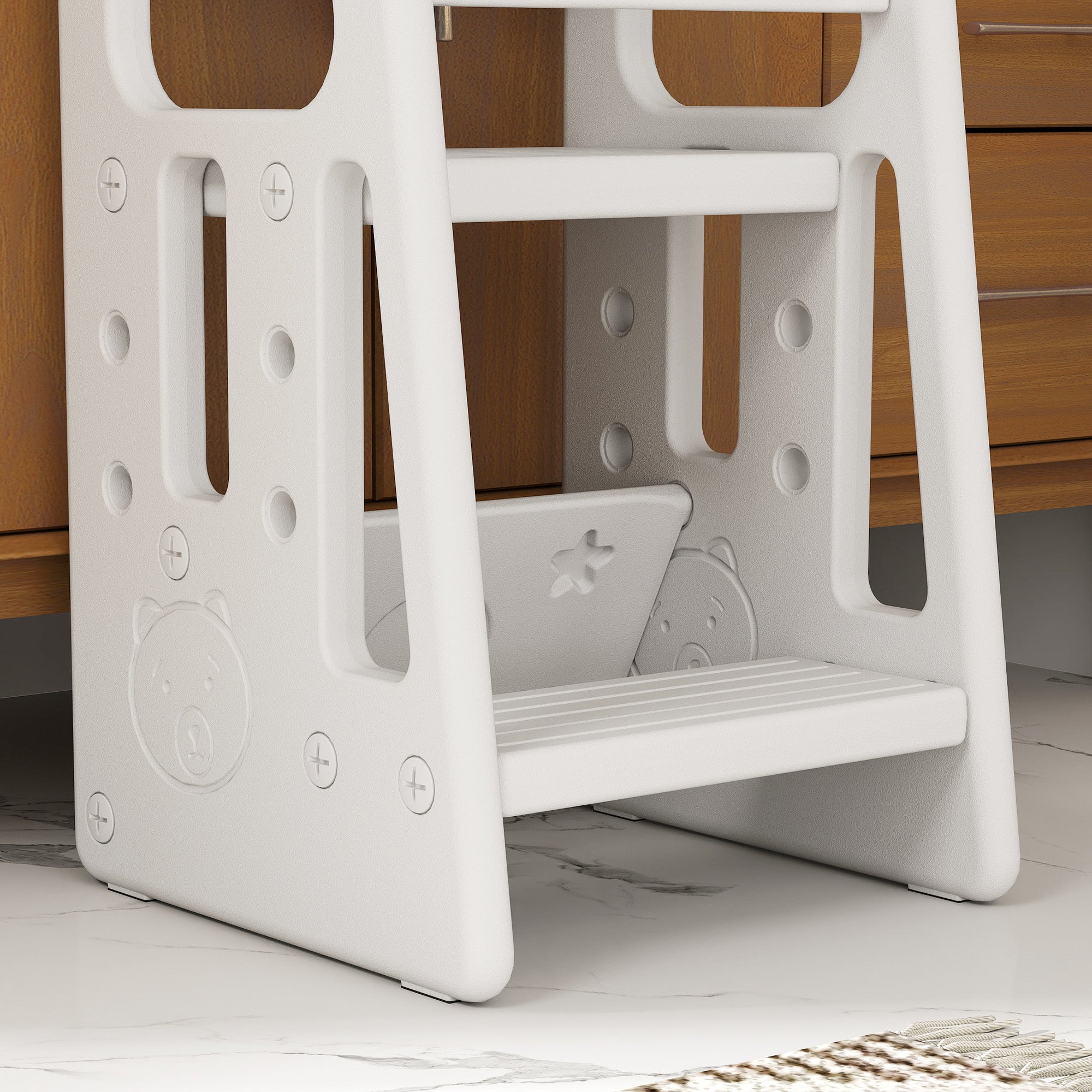 HOMCOM Kids Step Stool, Adjustable Standing Platform, Toddler Kitchen Stool, White