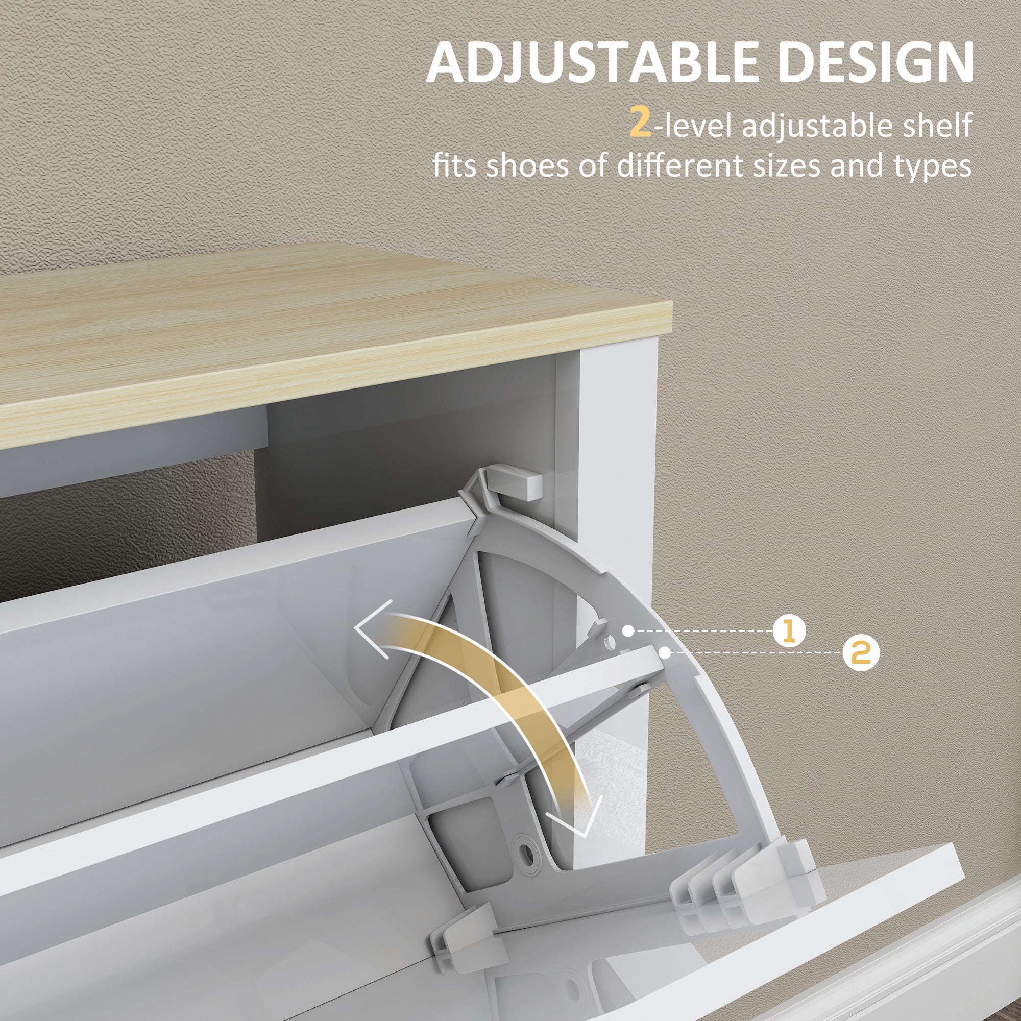 HOMCOM Slim Shoe Cabinet, Narrow Shoe Cupboard with 4 Flip Drawers, Adjustable Shelves for 16 Pairs of Shoes, White