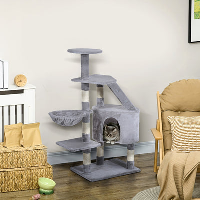 PawHut Cat Tree for Indoor Cats Kitten Scratching Post Scratch Scratcher Climb Activity Center Play House Pet Furniture 125cm (Grey)