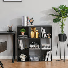 HOMCOM 3-tier 9 Cubes Storage Unit Particle Board Cupboard Bookcase Organiser Home Office Shelves, Black